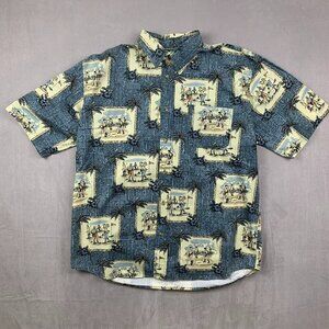 Vintage KT Golf Mens Shirt Large Blue Hawaiian Button Up All Over Print Floral